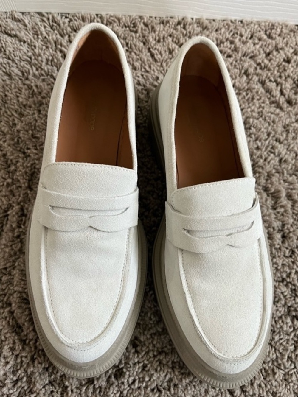 Women's Suede Penny Loafers in Off-White